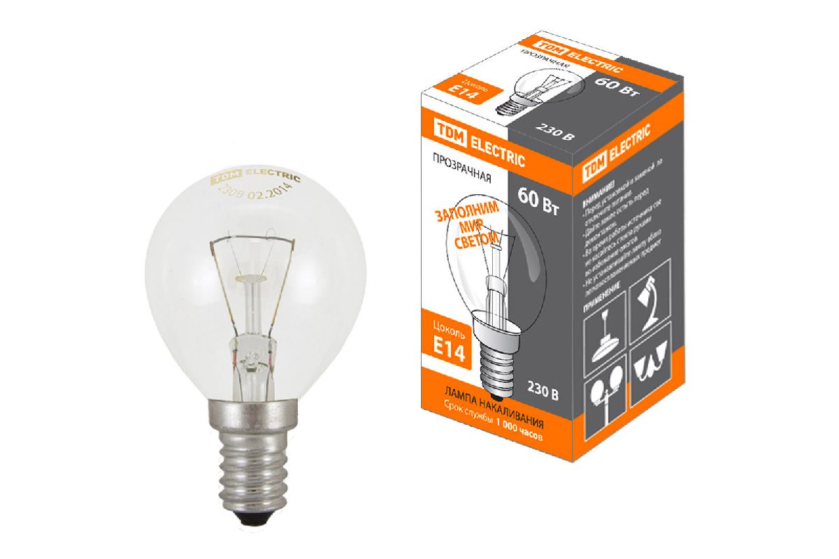 Лампа накаливания TDM Electric Е14 60W прозрачная SQ0332-0003