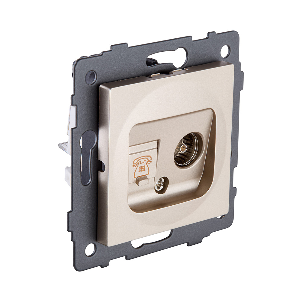 Розетка двойная TV (мама) + телефонная розетка RJ11, золотой Kollinger REA-013GD для Aspekt, Eleganz, Reflex