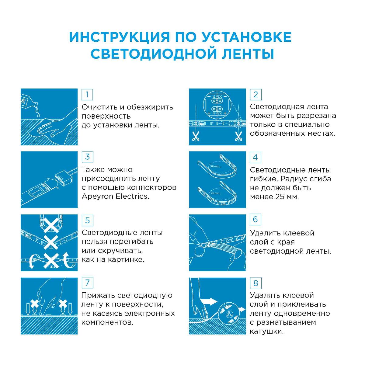 Светодиодная влагозащищенная лента Apeyron 12В 2835 10Вт/м 6500К 1000Лм/м 5м IP67 00-127