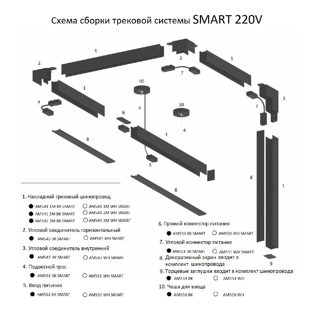 Шинопровод накладной AM Group AM541 1M WH SMART