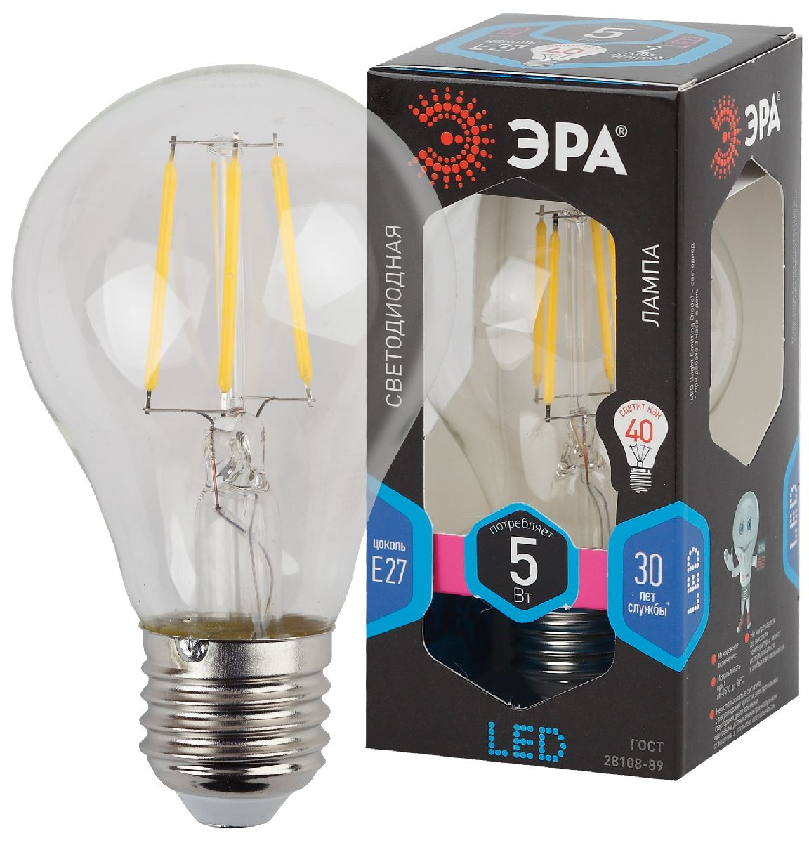 Лампа светодиодная Эра E27 5W 4000K F-LED A60-5W-840-E27 Б0019011