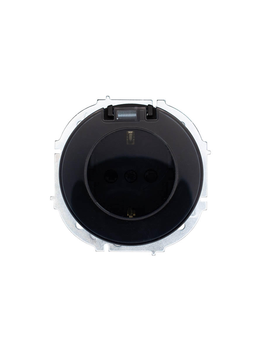 Розетка с/з с крышкой ПБТ чёрный бархат Lezard Osen 743-4288-123B