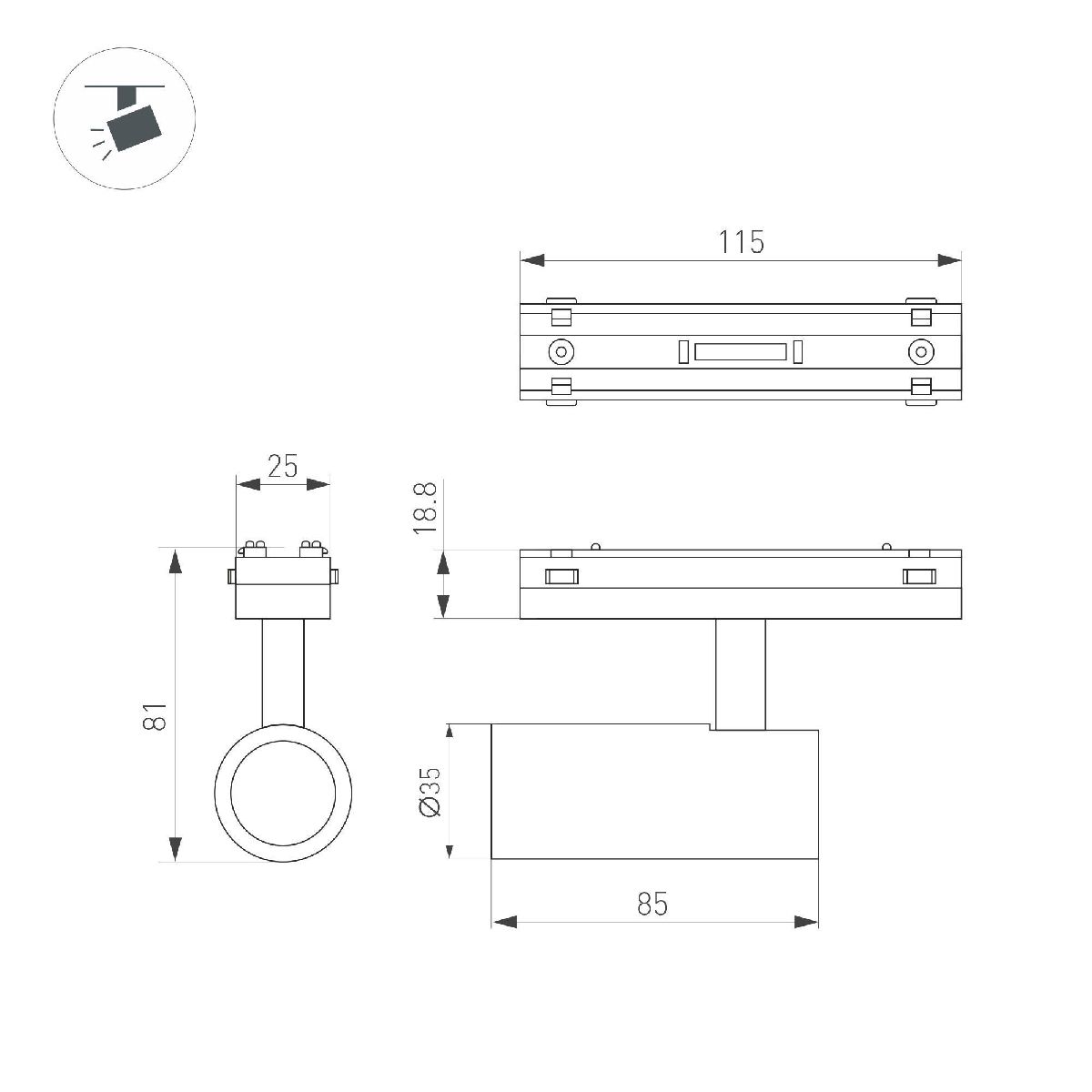 Трековый магнитный светильник Arlight MAG-VIBE-SPOT-R35-8W Day4000-MIX (WH, 24 deg, 48V, DALI) 045003