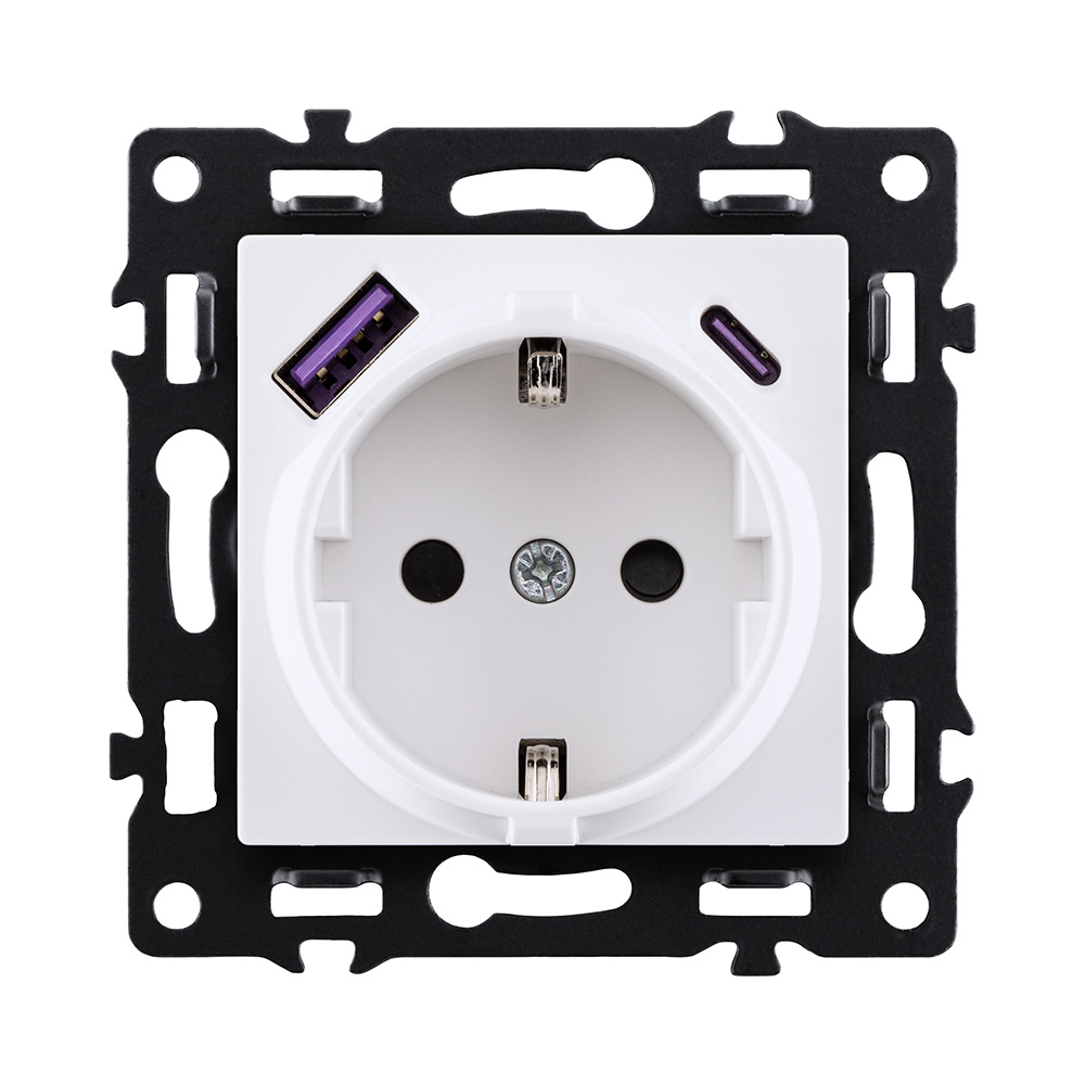 Розетка штепсельная SCHUKO 16A/250 В с USB A+C 20W, белый Kollinger Asthetik AS-016WH