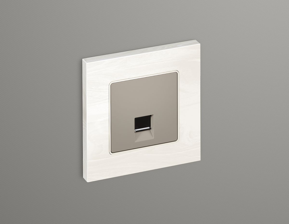 Комплект мех-ма компьютерной розетки RJ-45 экранированной с автоматической защитной шторкой Alfa Серо-бежевый матовый Quant Ambrella Volt MA372005 (AP3720, VM185)