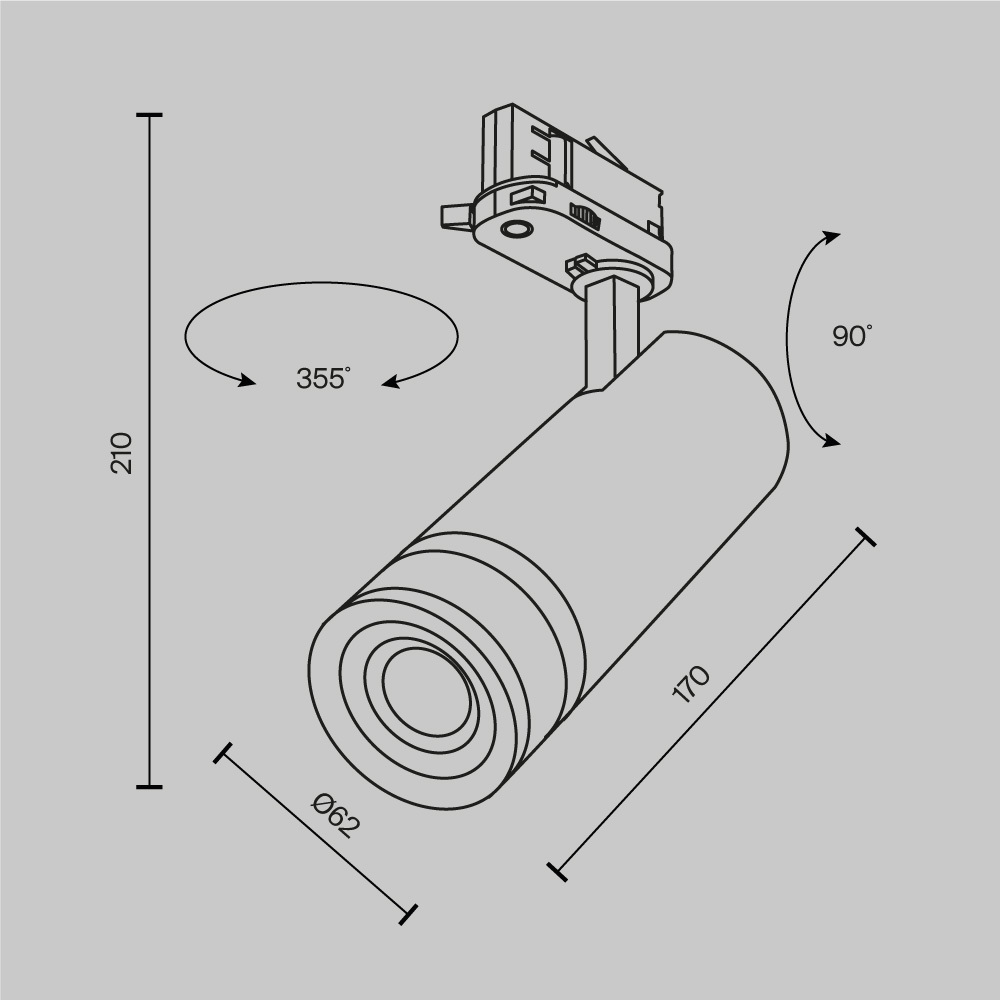Трековый трехфазный светильник Maytoni Focus Zoom TR198-3-20W2.7K-Z-B
