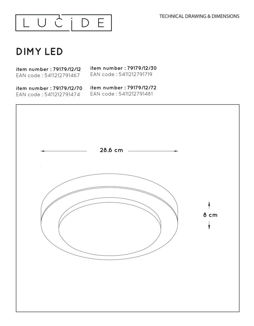 Потолочный светильник Lucide Dimy 79179/12/30