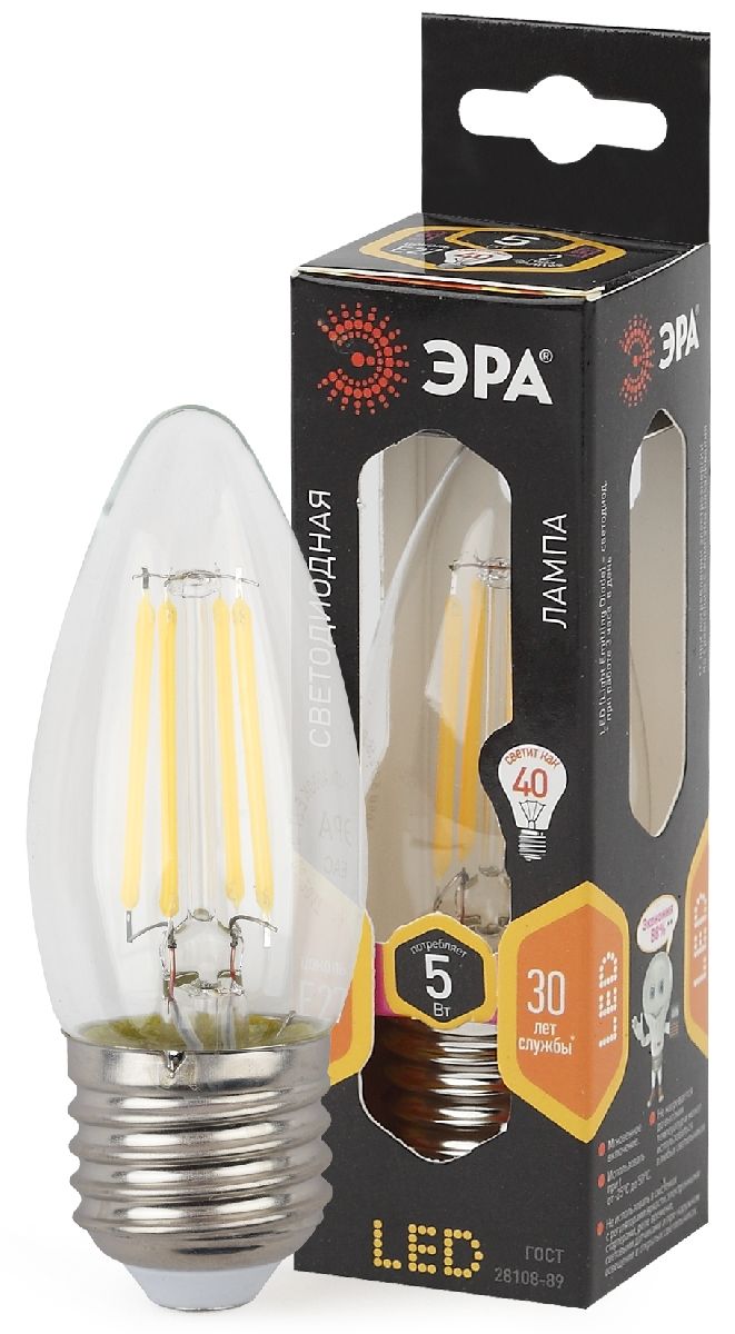 Лампа светодиодная Эра E27 5W 2700K F-LED B35-5W-827-E27 Б0027933
