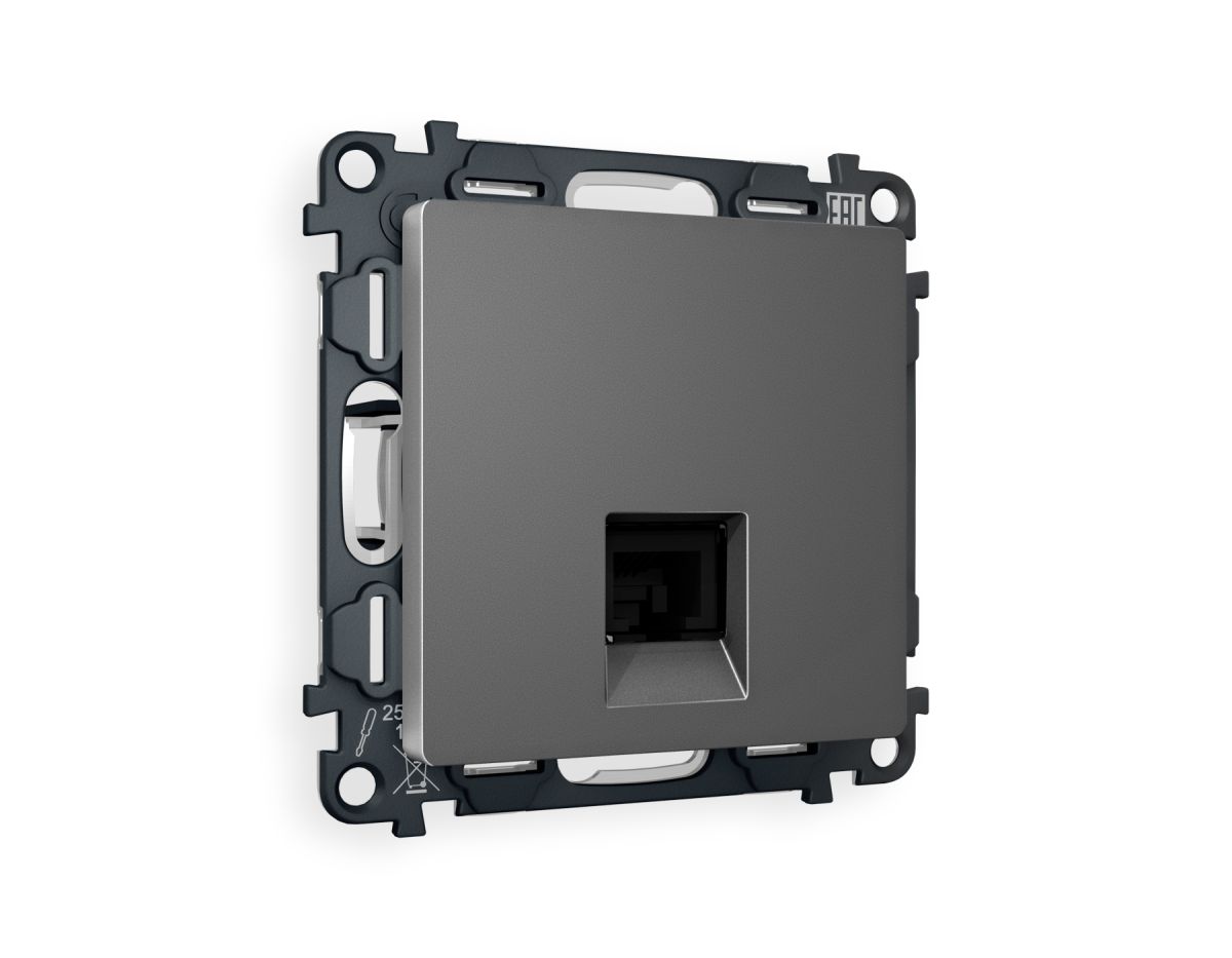 Комплект механизма компьютерной розетки RJ-45 экранированной с автоматической защитной шторкой Alfa Антрацит серый Quant Ambrella Volt MA662005 (AP6620, VM185)