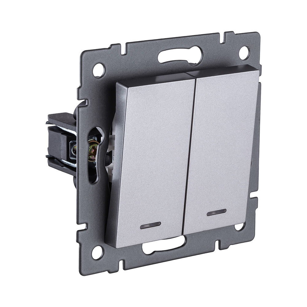 Выключатель 2-клавишный 10А/250В с LED подсветкой, серый Kollinger REA-S-008GY для Aspekt, Eleganz, Reflex