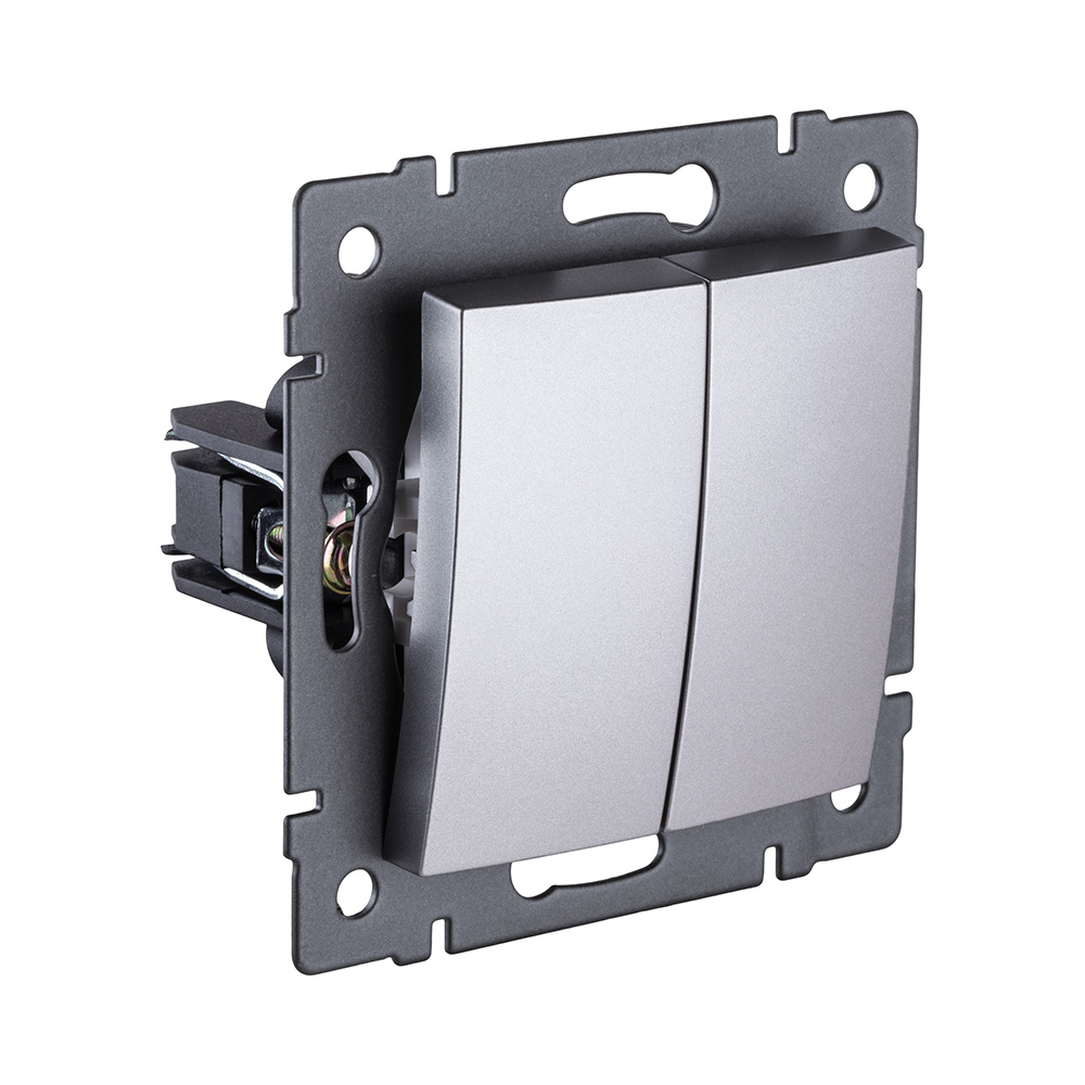 Выключатель 2-клавишный 10А/250В, изогнутый, серый Kollinger REA-R-007GY для Aspekt, Eleganz, Reflex