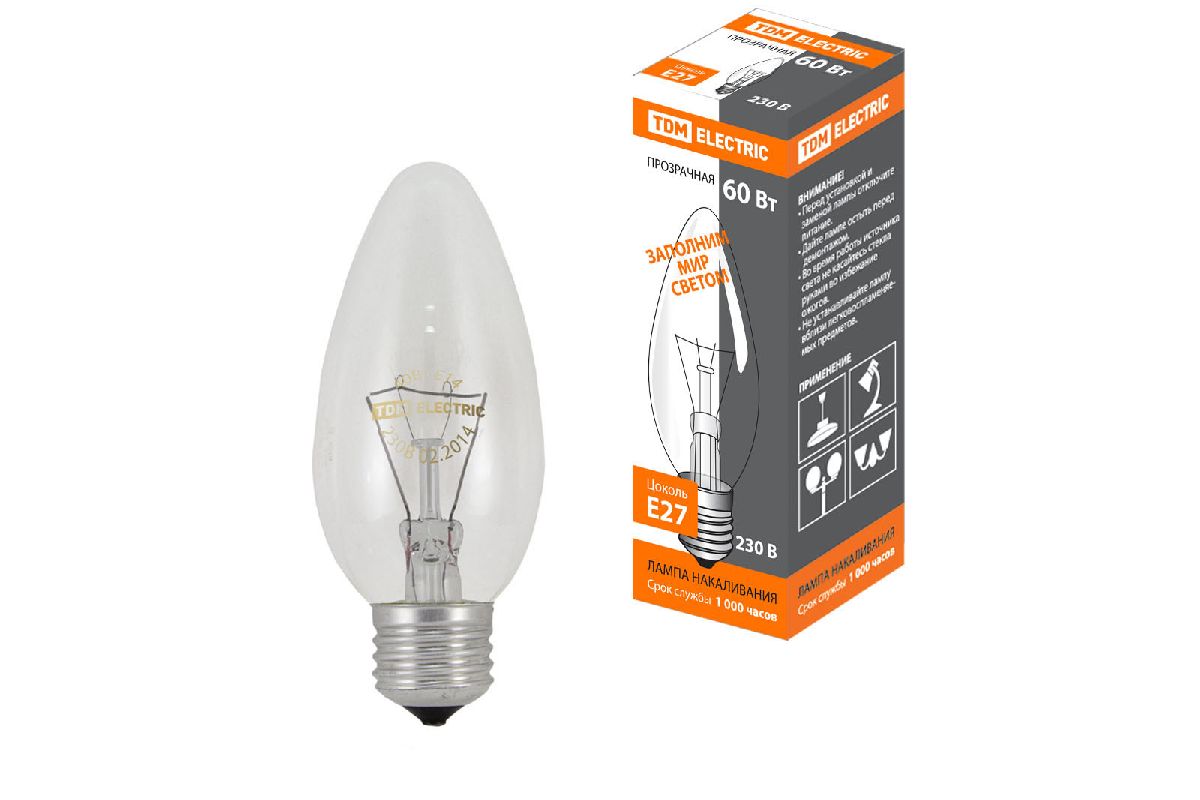 Лампа накаливания TDM Electric E27 60W прозрачная SQ0332-0012