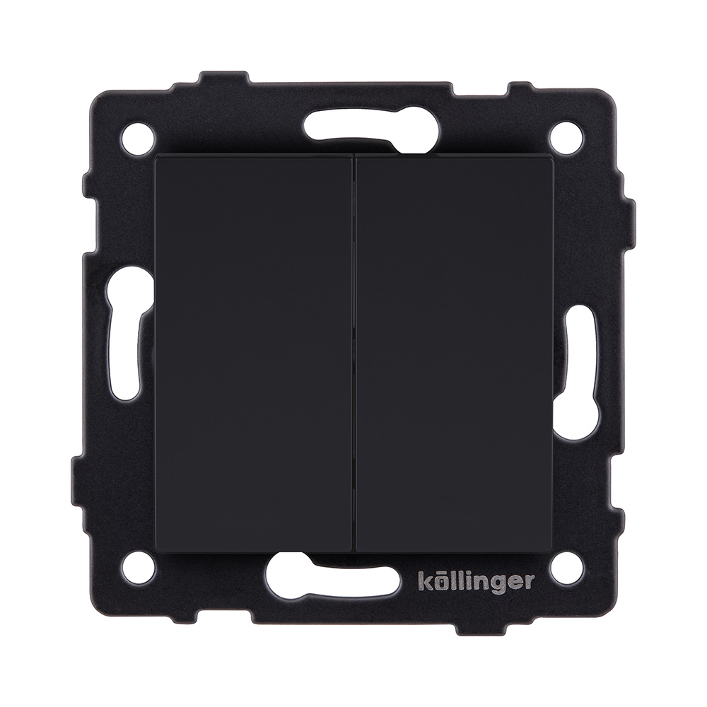 Выключатель 2-клавишный проходной 10А/250В, черный матовый Kollinger REA-S-009BM для Aspekt, Eleganz, Reflex