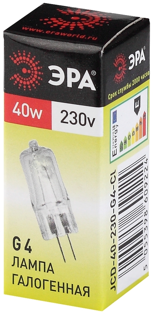 Лампа галогенная Эра G4 40W 3000K G4-JCD-40W-230V-CL C0039280