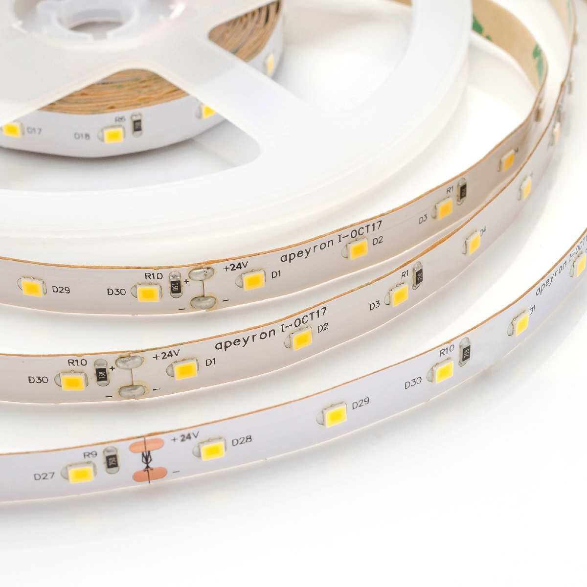 Светодиодная лента Apeyron 24В 8Вт/м smd2835 60д/м IP20 800Лм/м 5м 3000К 00-369