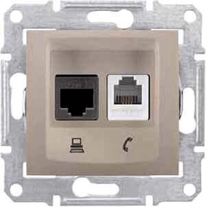 Розетка телефонная RJ-11 и Ethernet RJ-45 Schneider Electric Sedna UTP SDN5100168