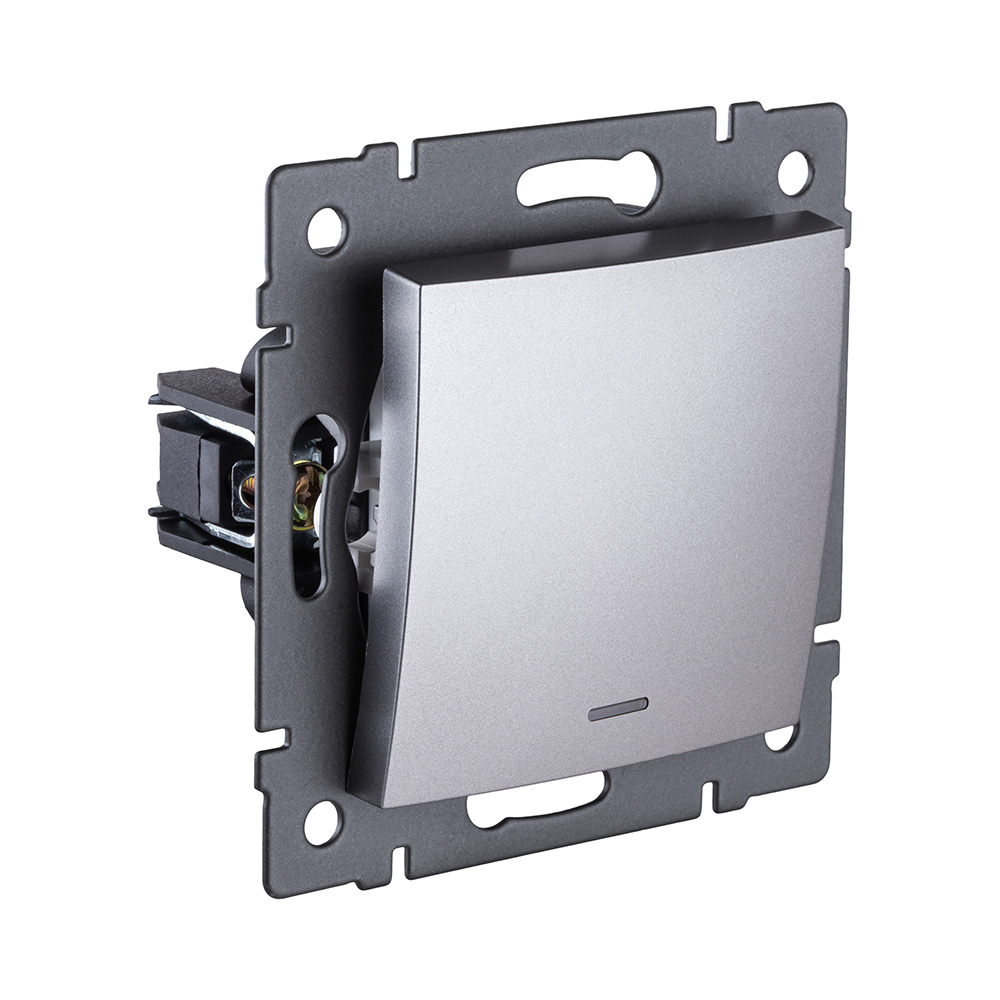 Выключатель 1-клавишный проходной 10А/250В с LED подсветкой, изогнутый, серый Kollinger REA-R-004GY для Aspekt, Eleganz, Reflex