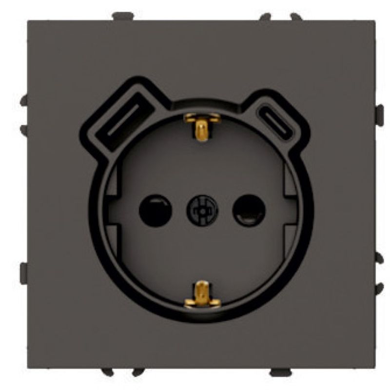 Розетка 1-местная з/ш с/з 16А + USB + Type C (механизм) Stekker Эмили RST16-5119-09 антрацит soft touch 50361
