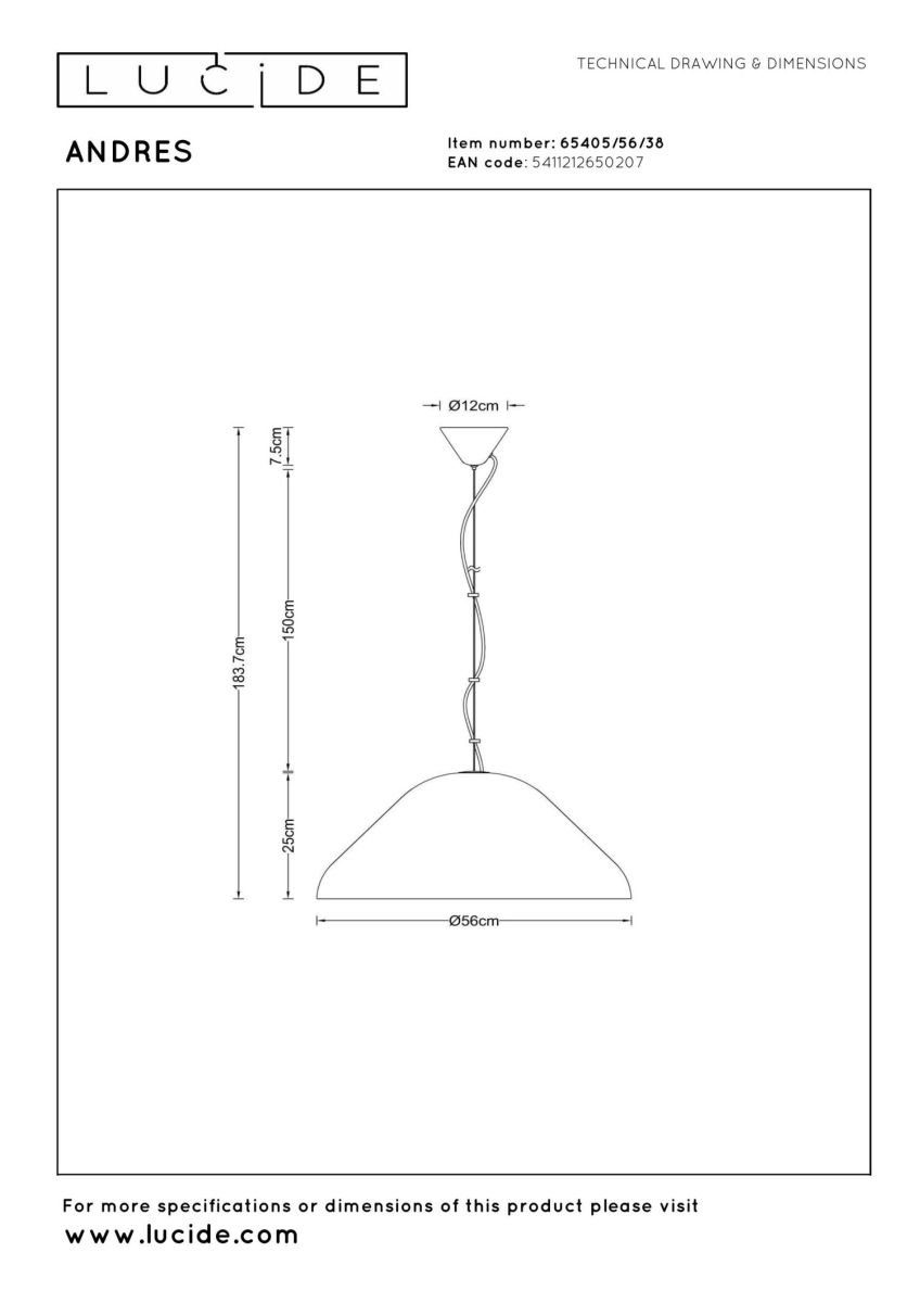 Подвесной светильник Lucide Andres 65405/56/38