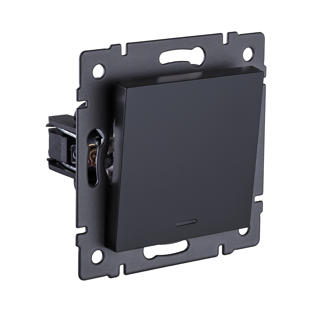 Выключатель 1-клавишный 10А/250В с LED подсветкой, черный матовый Kollinger REA-S-002BM для Aspekt, Eleganz, Reflex
