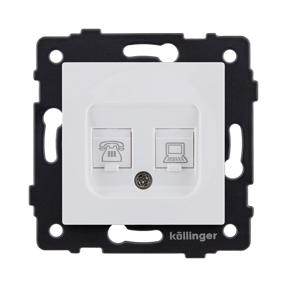 Розетка двойная RJ11 + RJ45 Cat.6, белый матовый Kollinger REA-011WM для Aspekt, Eleganz, Reflex