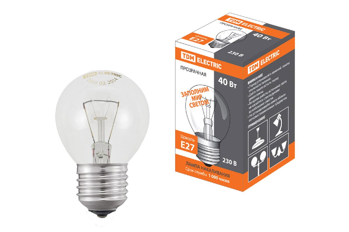 Лампа накаливания TDM Electric E27 40W прозрачная SQ0332-0002