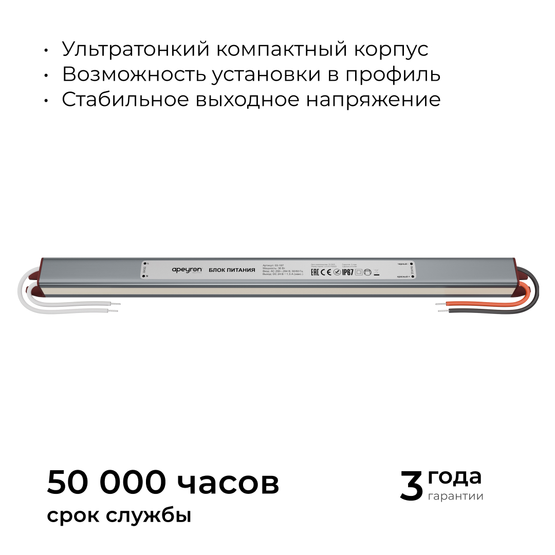 Блок питания Apeyron 24В 36Вт 200-264В 1,5А IP67 03-187