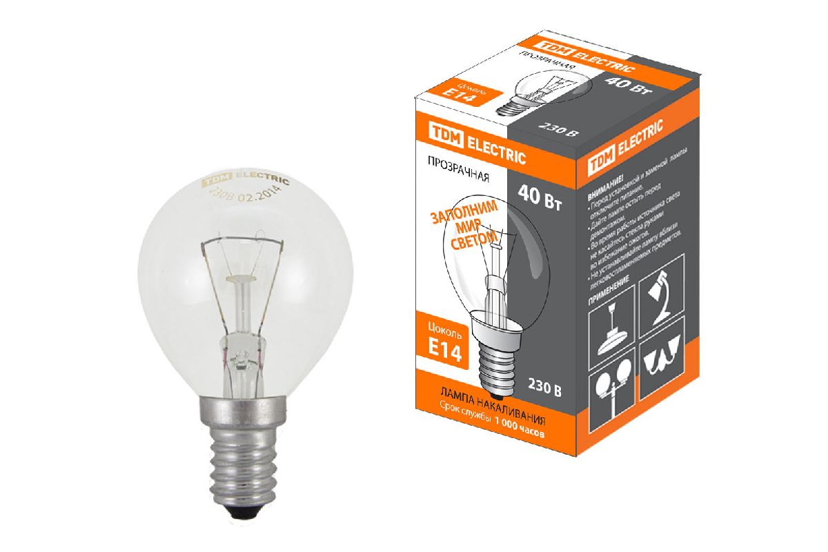 Лампа накаливания TDM Electric Е14 40W прозрачная SQ0332-0001