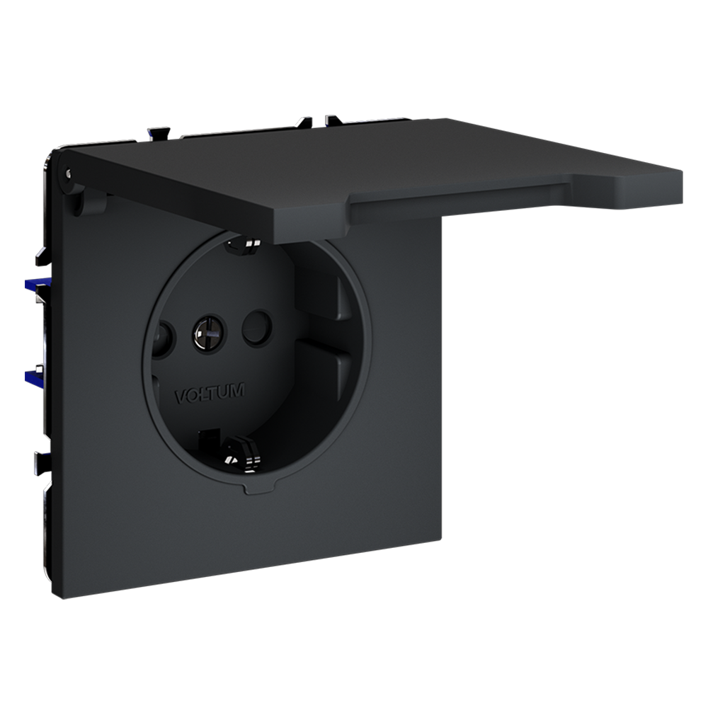 Розетка с защитными шторками и крышкой Voltum S70 VLS040307 (графит)