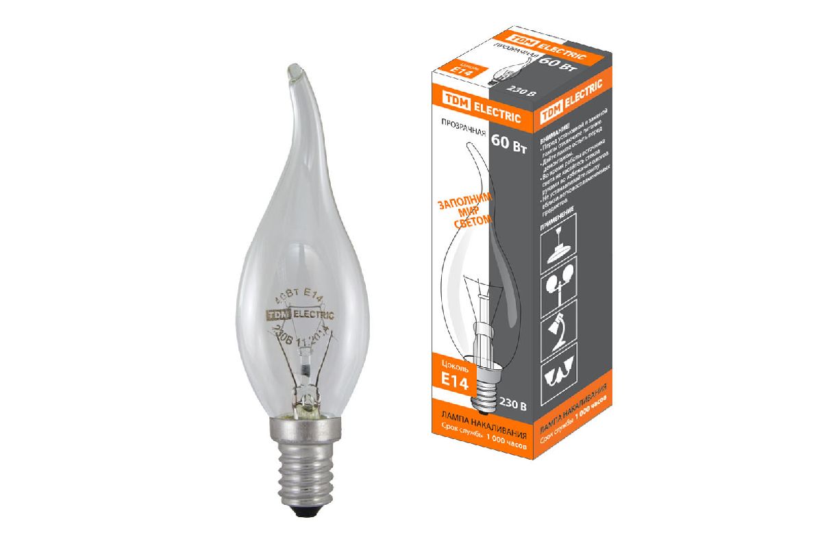Лампа накаливания TDM Electric Е14 60W прозрачная SQ0332-0016