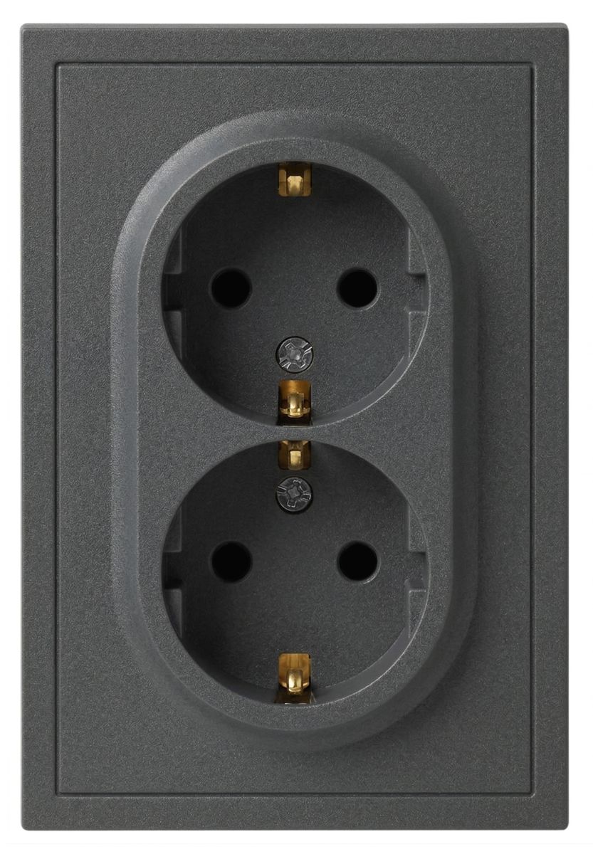Розетка Эра Galaxy 15-2104-06 с заземлением двойная 2X2P+E Schuko 16А-250В IP20 графит Б0070687