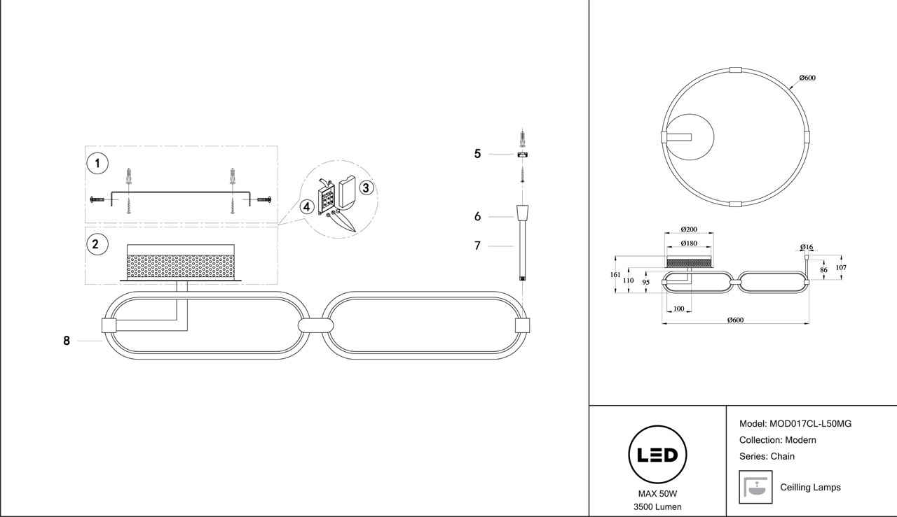 Потолочный светодиодный светильник Maytoni Chain MOD017CL-L50MG