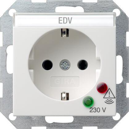 Розетка Gira System 55 Schuko с защитой от перенапряжения с/з 16A 250V безвинтовой зажим чисто-белый глянцевый 045103