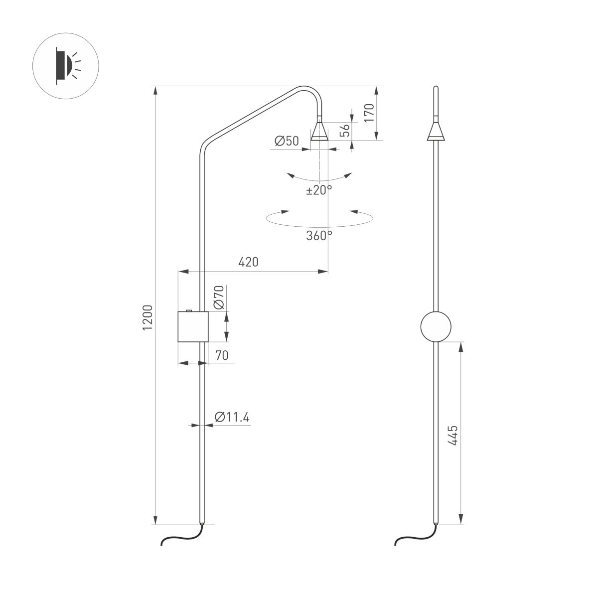 Бра Arlight SP-RINAR-WALL-5W Warm3000 (BK, 36 deg, 230V) (IP20 Металл) 059589