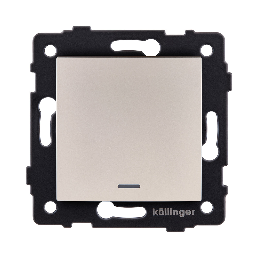 Выключатель 1-клавишный 10А/250В с LED подсветкой, изогнутый, золотой Kollinger REA-R-002GD для Aspekt, Eleganz, Reflex
