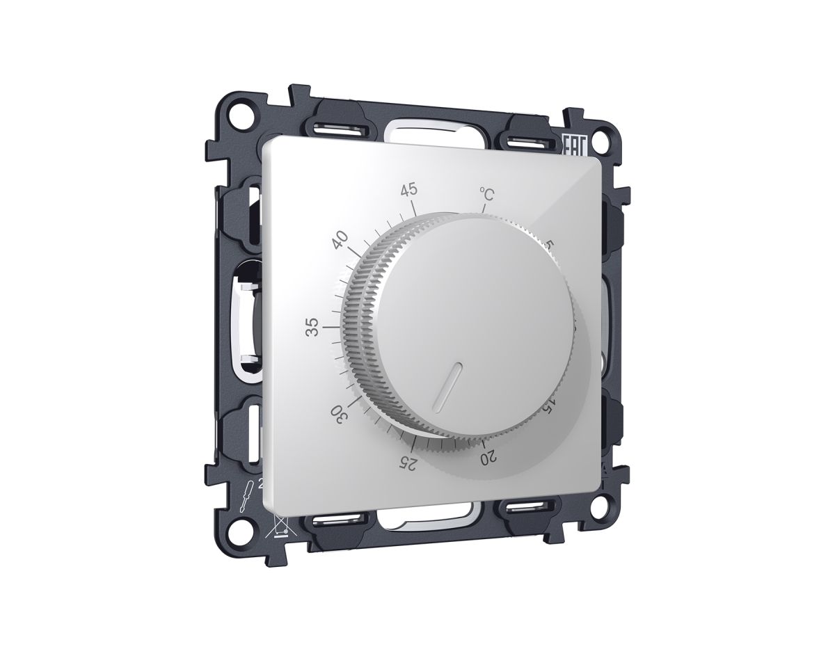 Комплект механизма терморегулятора с датчиком для теплого пола с подсветкой 16A-250V Alfa Серебро глянец Quant Ambrella Volt MA405710 (AP4057, VM1381)