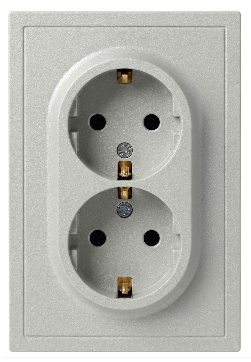 Розетка Эра Galaxy 15-2104-03 с заземлением двойная 2X2P+E Schuko 16А-250В IP20 алюминий Б0070681